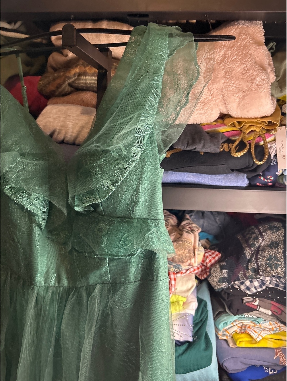 Azazie Green Lace and Tulle Formal Dress Size A14